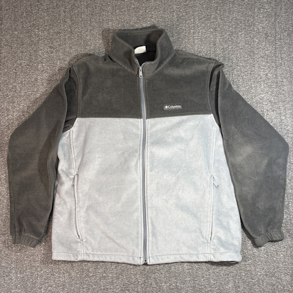 Columbia Mens XL Fleece Full Zip Two Tone Gray Jacket Pockets Outdoor Hiking